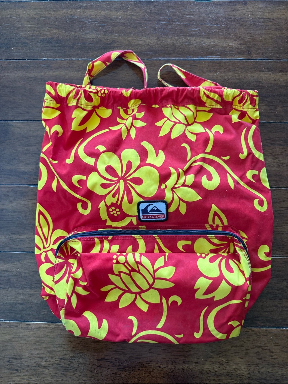 Quiksilver Red & Yellow Floral Cinch Sack Backpack